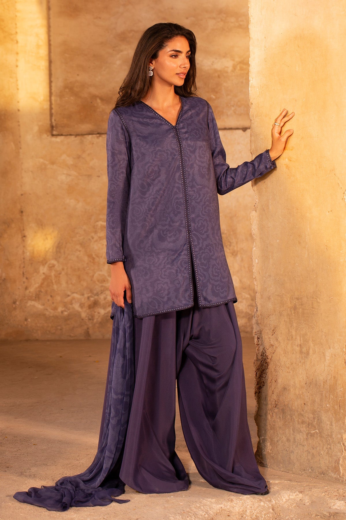 3 Piece - Printed Raw Silk Suit - MC2108 - Shop Now at Kayseria
