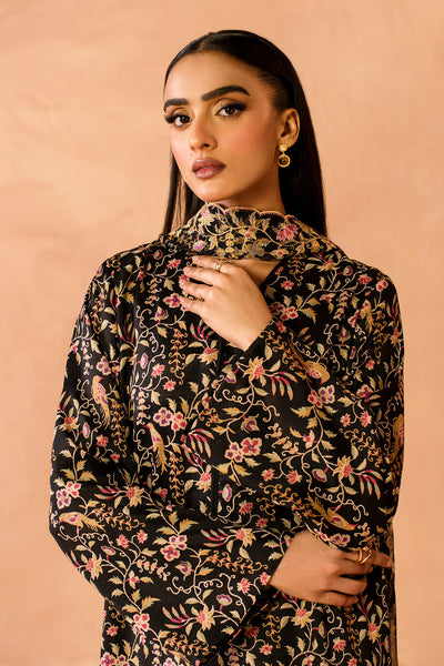 3 Piece - Printed & Embroidered Raw Silk Suit - MC2111 - Shop Now at Kayseria