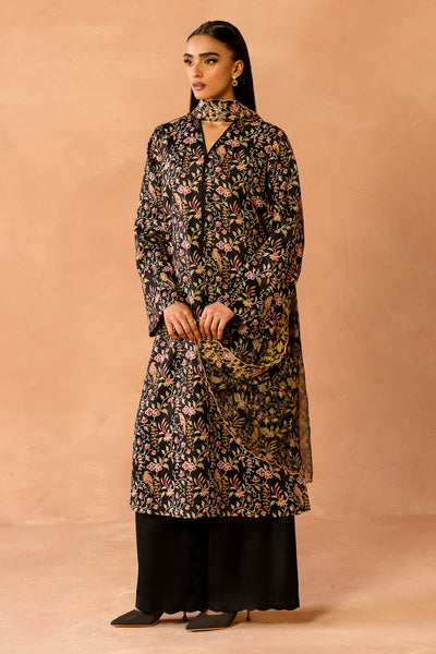 3 Piece - Printed & Embroidered Raw Silk Suit - MC2111 - Shop Now at Kayseria