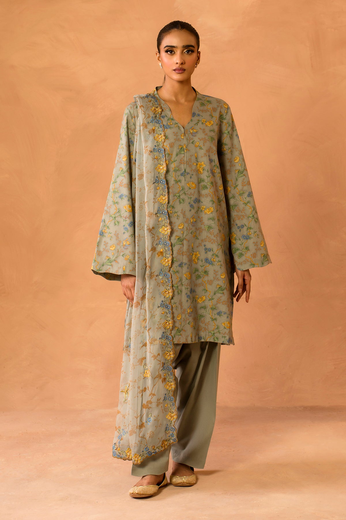 3 Piece - Printed & Embroidered Khaddar Suit - MC2113 - Shop Now at Kayseria