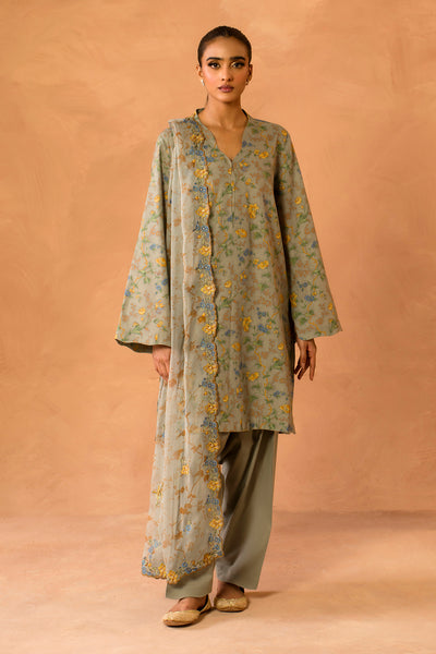 3 Piece - Printed & Embroidered Khaddar Suit - MC2113