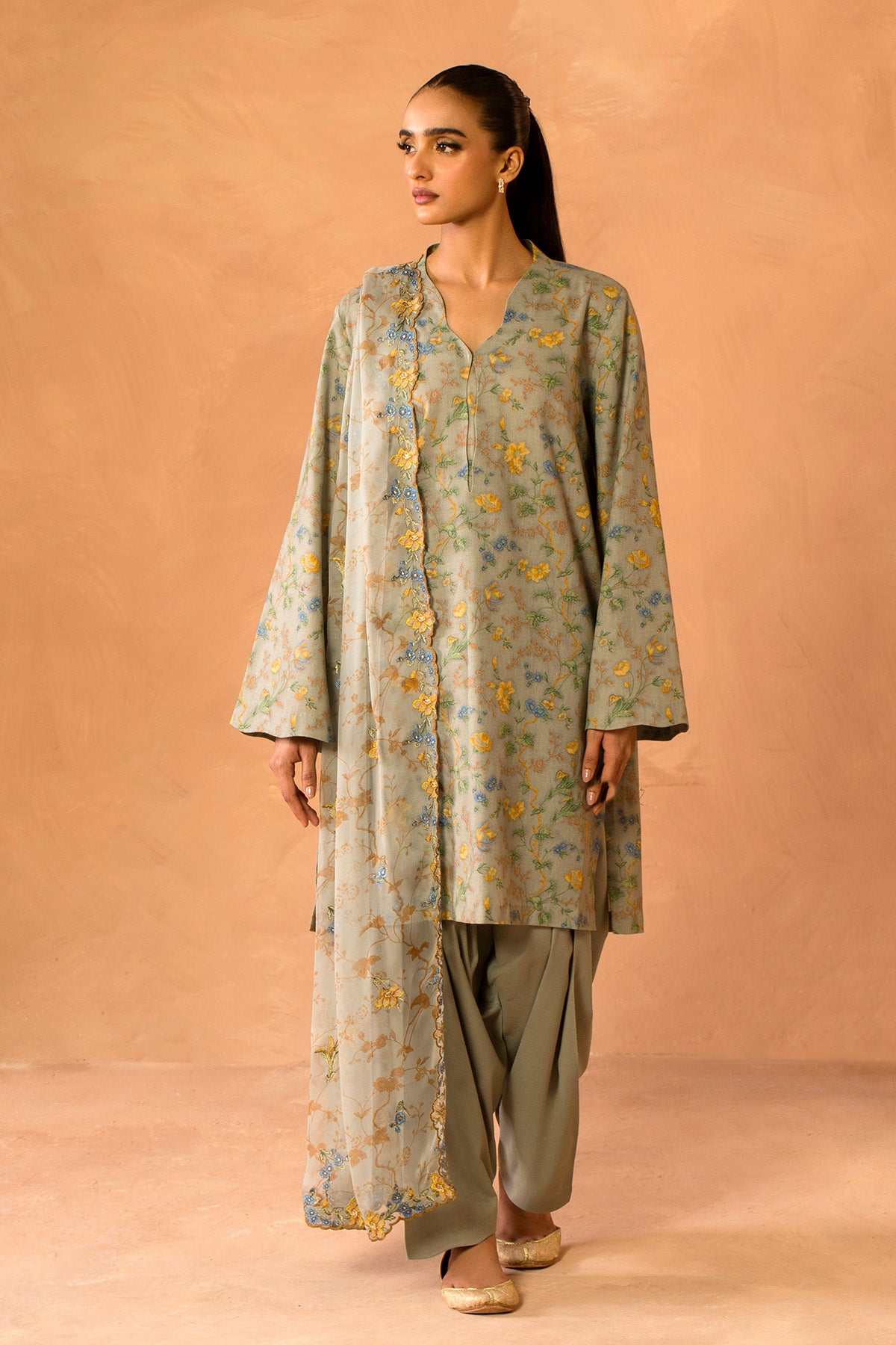 3 Piece - Printed & Embroidered Khaddar Suit - MC2113 - Shop Now at Kayseria