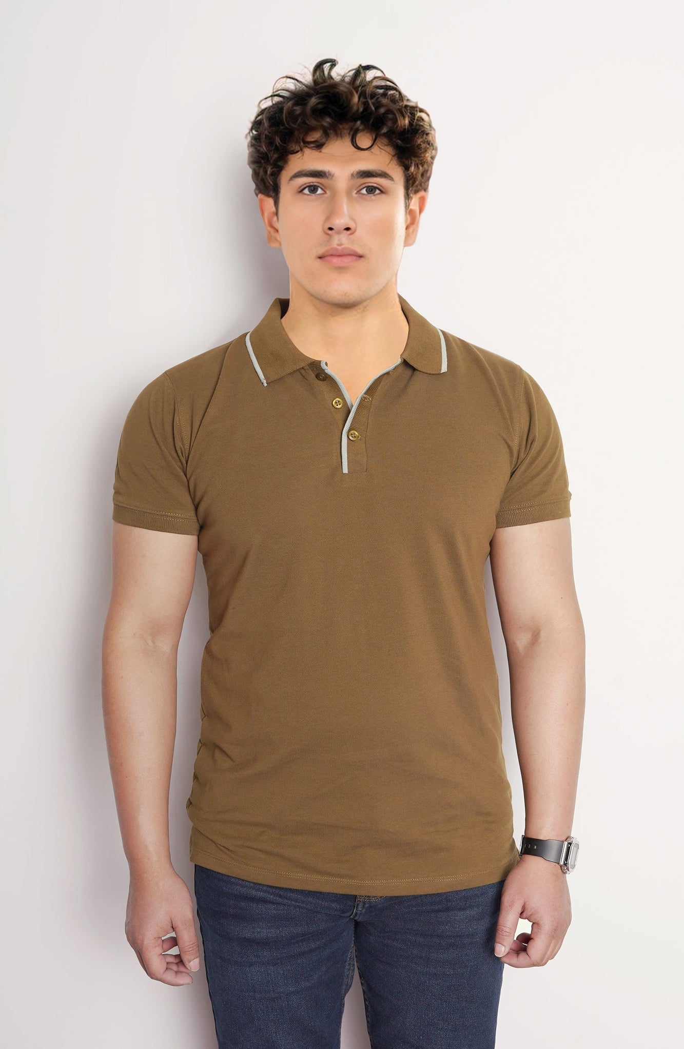 Polo Tee With Tipped Ribbing