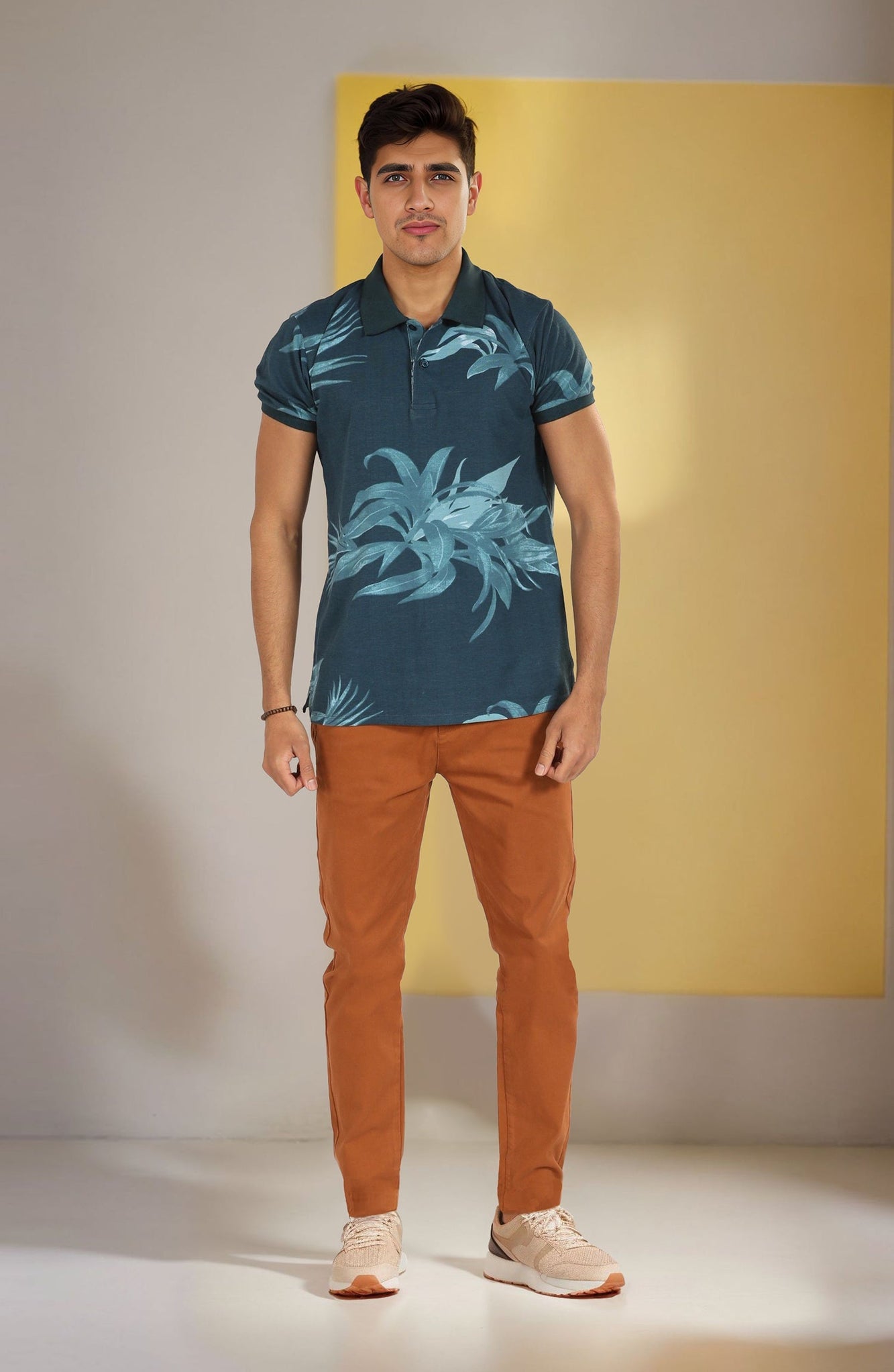 Blue Tropical Print Polo Tee