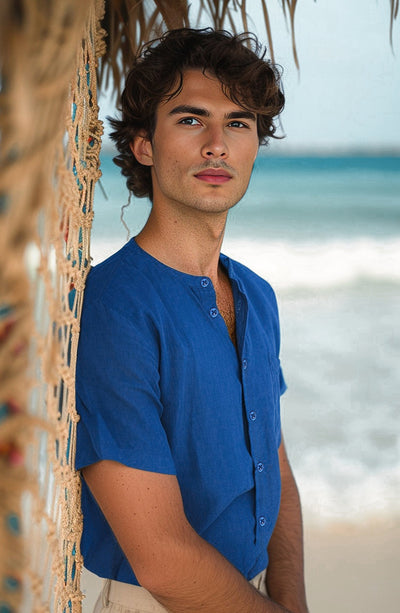 Band Collar Half Sleeves Shirt - MWF707A124 - Shop Now at Leisure Club