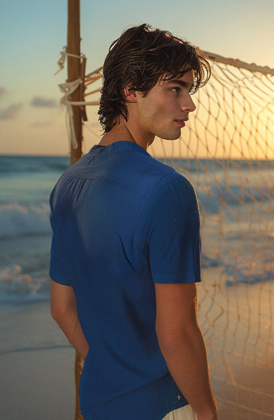 Band Collar Half Sleeves Shirt - MWF707A124 - Shop Now at Leisure Club