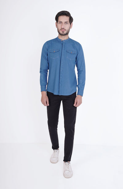 Ban Collar Denim Shirt - MWF713123 - Shop Now at Leisure Club