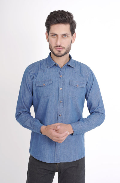 Patch Pocket Denim Shirt - MWF714123 - Shop Now at Leisure Club