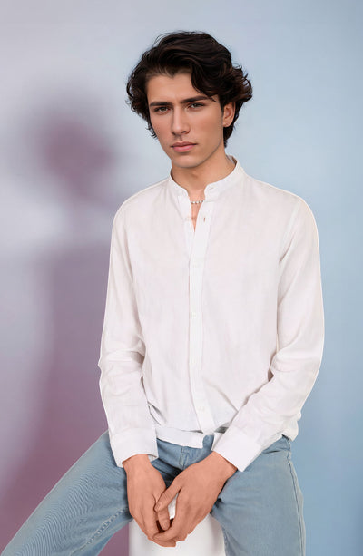 Cotton Linen Shirt In White - MWF714A124 - Shop Now at Leisure Club