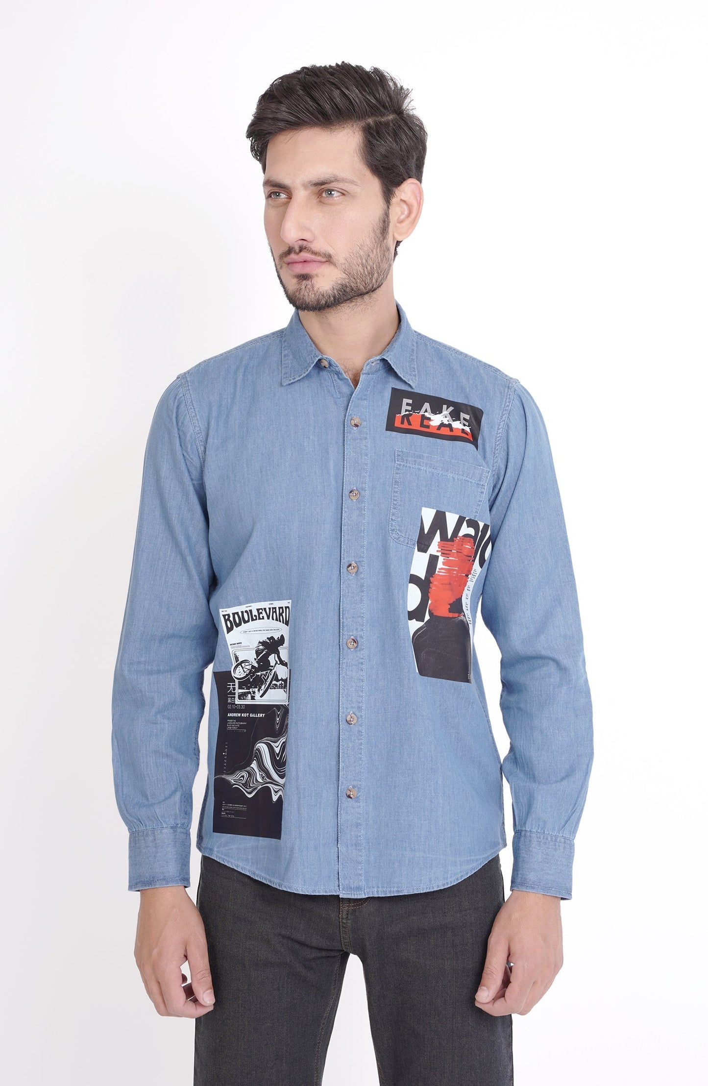 Grunge Print Denim Shirt
