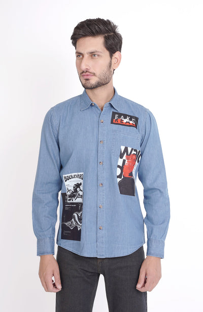 Grunge Print Denim Shirt - MWF716123 - Shop Now at Leisure Club