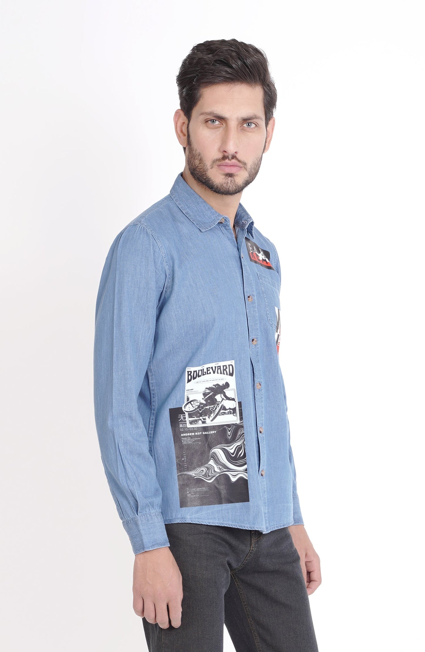 Grunge Print Denim Shirt