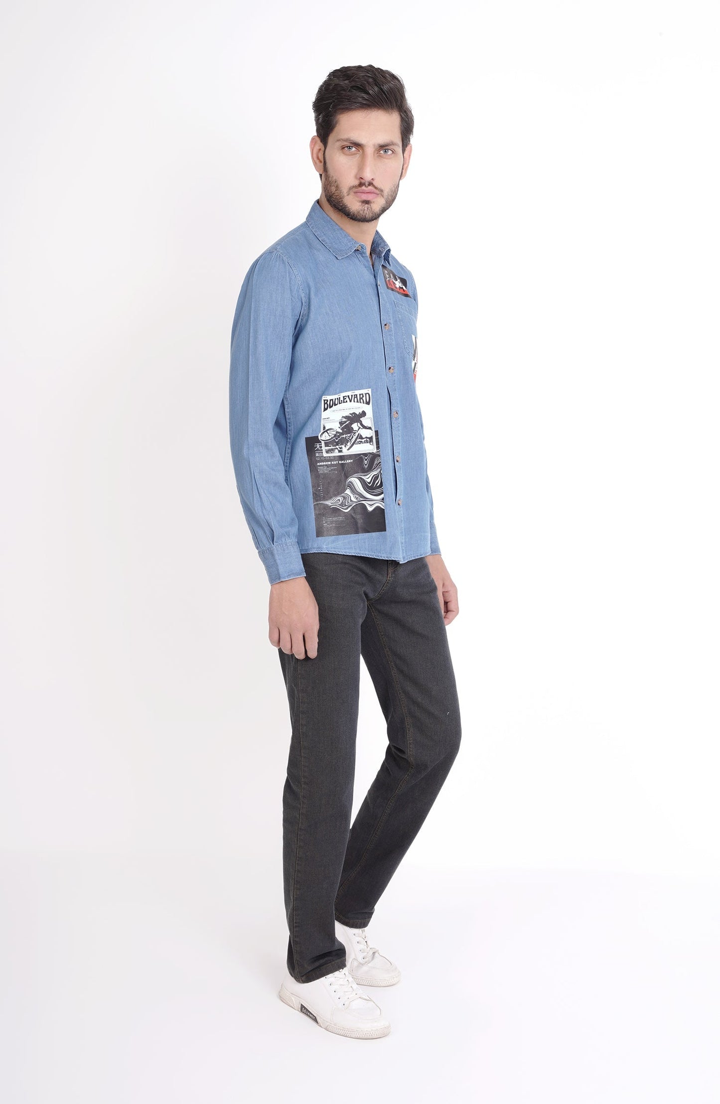 Grunge Print Denim Shirt