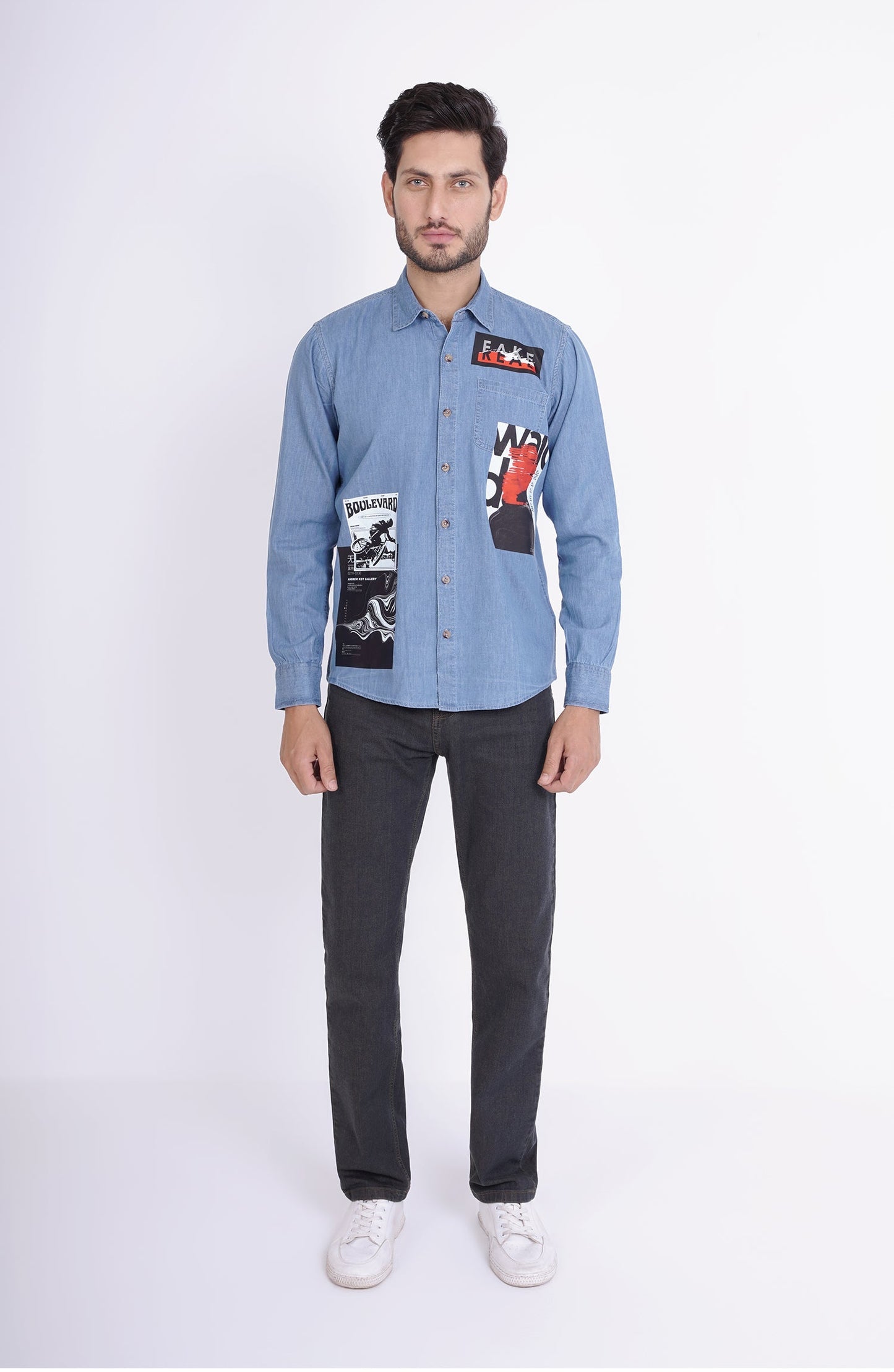 Grunge Print Denim Shirt