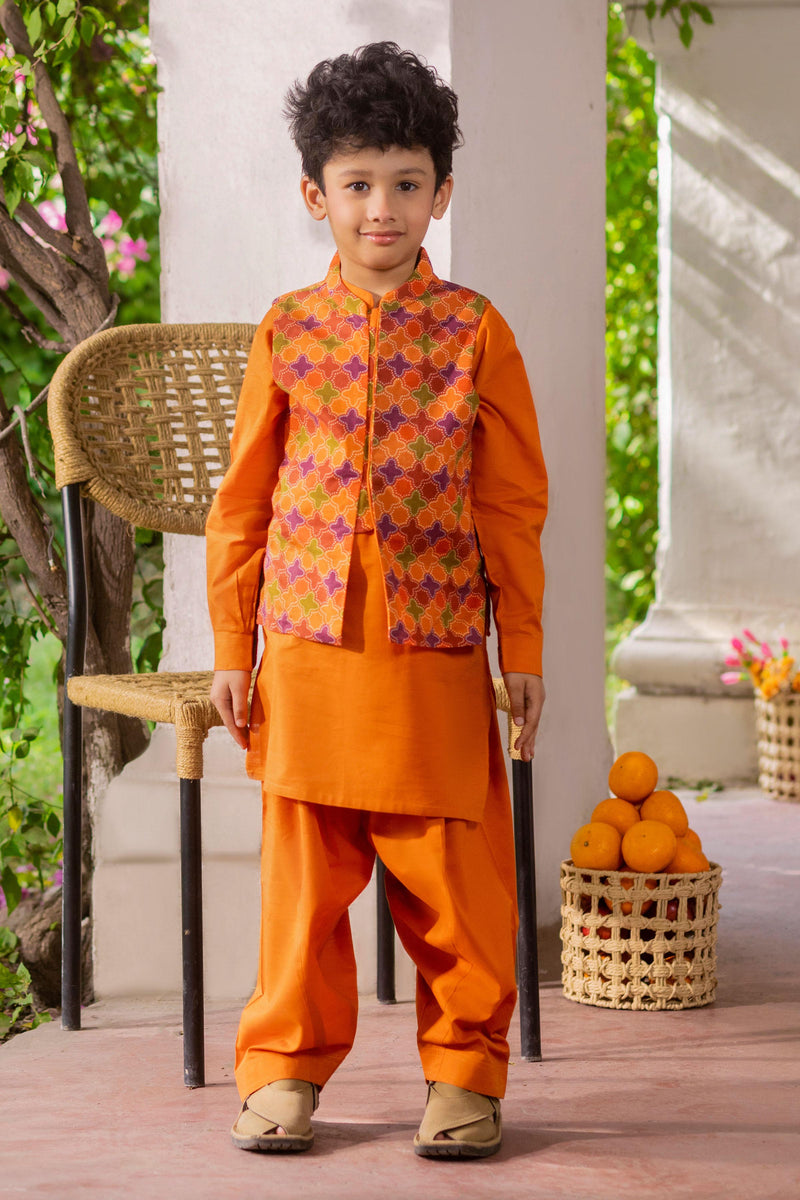 Printed Waistcoat 3 Piece Suit - SIS812225