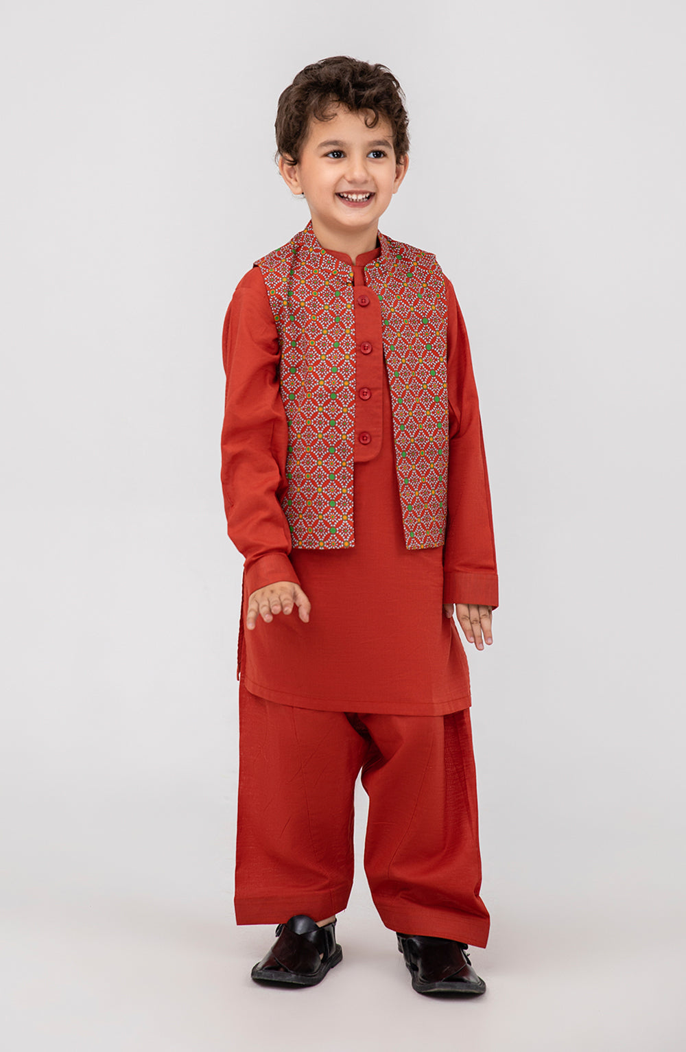 Boys Printed Waistcoat 3 Piece Suit