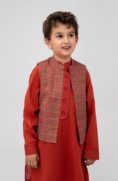 Boys Printed Waistcoat 3 Piece Suit