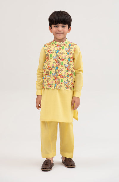 Boys Printed Waist Coat 3 Piece Suit
