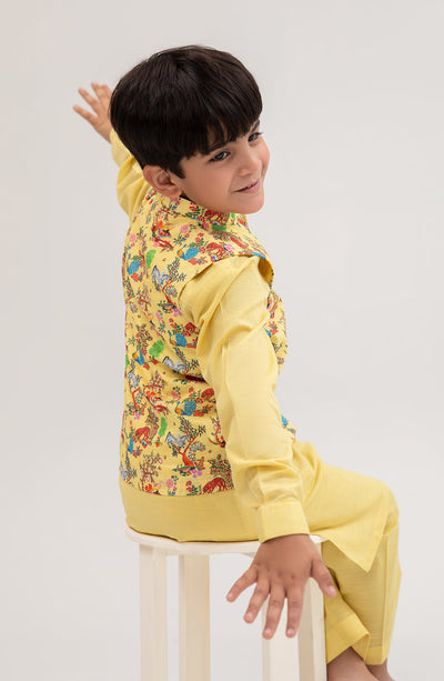 Boys Printed Waist Coat 3 Piece Suit