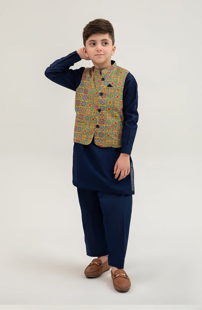 Boys Printed Waistcoat 3 Piece Suit