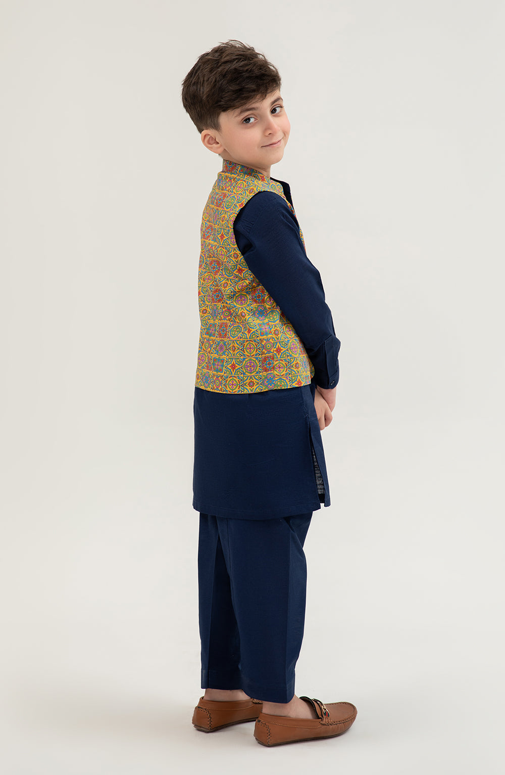 Boys Printed Waistcoat 3 Piece Suit