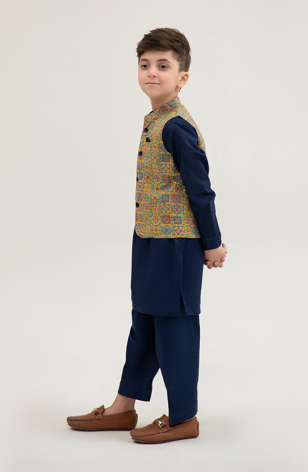 Boys Printed Waistcoat 3 Piece Suit