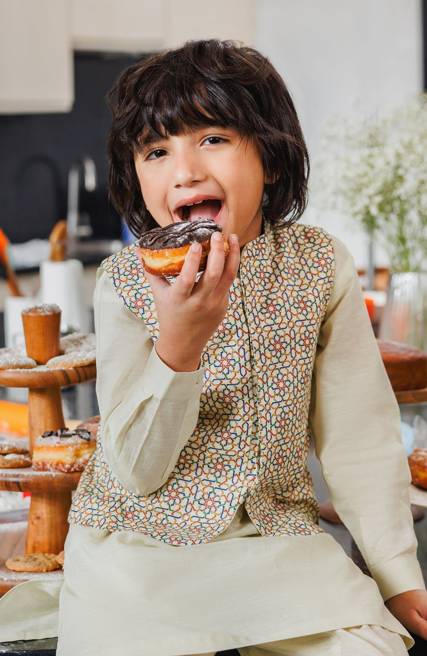Boys Printed Waistcoat 3 Piece Suit