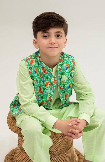 Boys Printed Waistcoat 3 Piece Suit