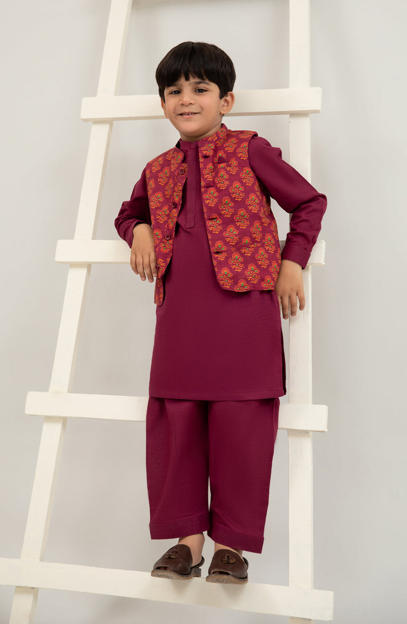 Boys Printed Waistcoat 3piece Suit - SIS728125 - Shop Now at Leisure Club