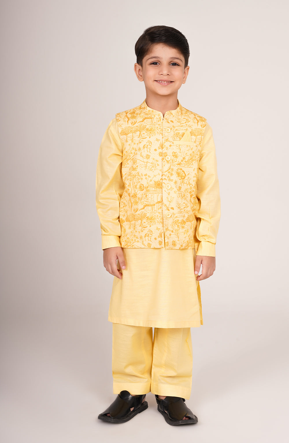 Baby Boys Printed Waistcoat 3 Piece Suit-SIS802225