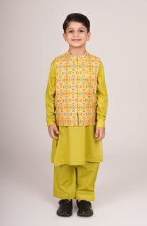 Baby Boys Printed Waistcoat 3 Piece Suit-SIS803225