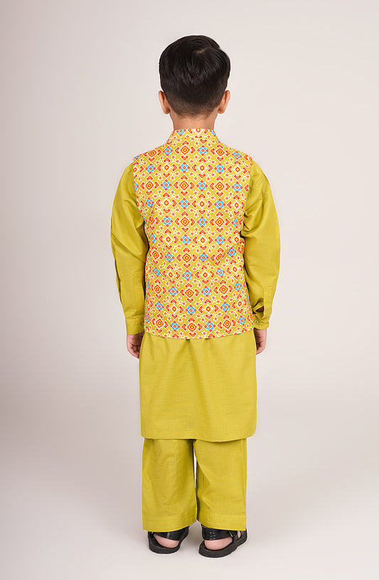 Boys Printed Waistcoat 3 Piece Suit