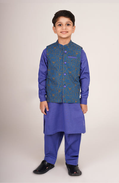 Boys Printed Waistcoat 3 Piece Suit