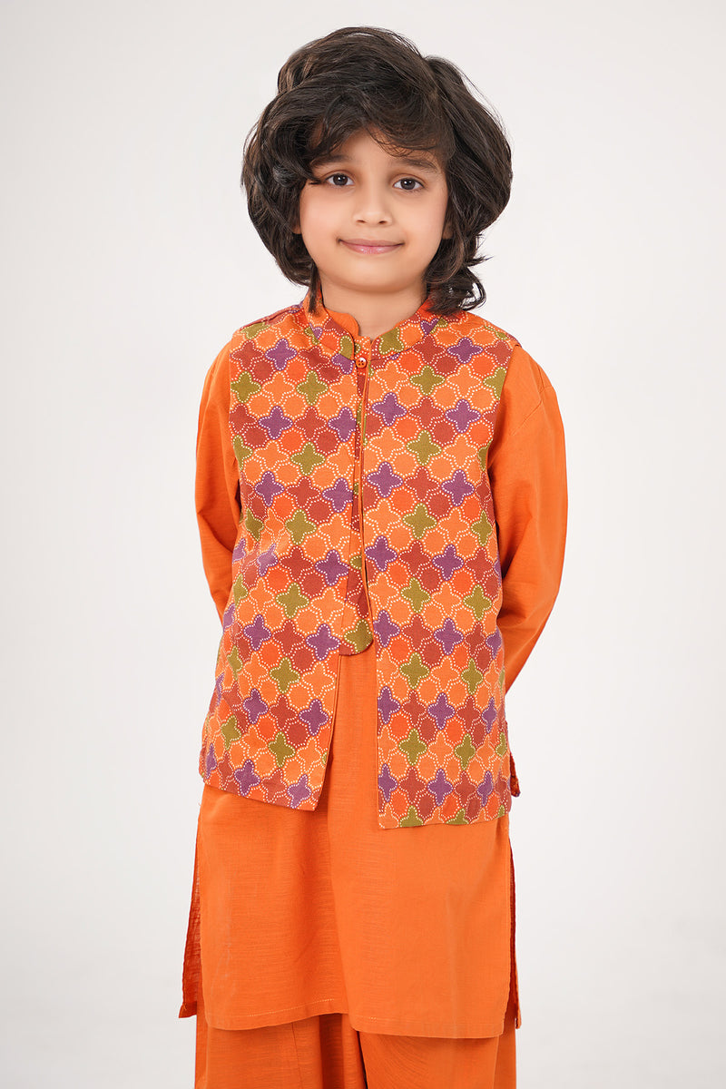 Printed Waistcoat 3 Piece Suit - SIS812225