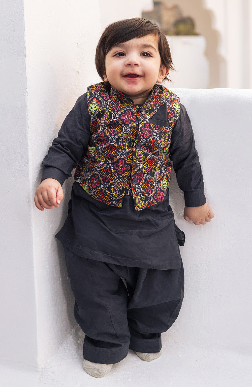 Printed Waistcoat 3 Piece Suit - SIS813225