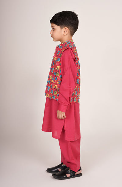Boys Printed Waistcoat 3 Piece Suit