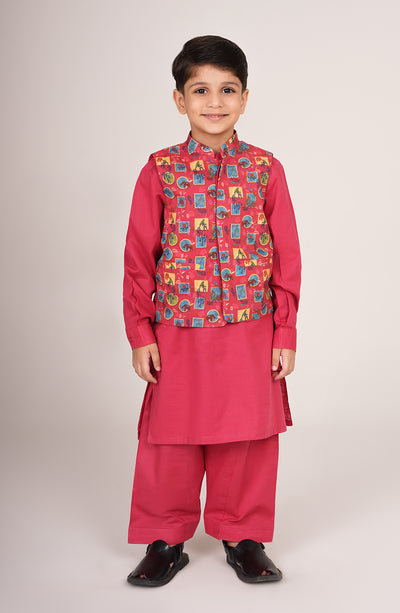 Boys Printed Waistcoat 3 Piece Suit