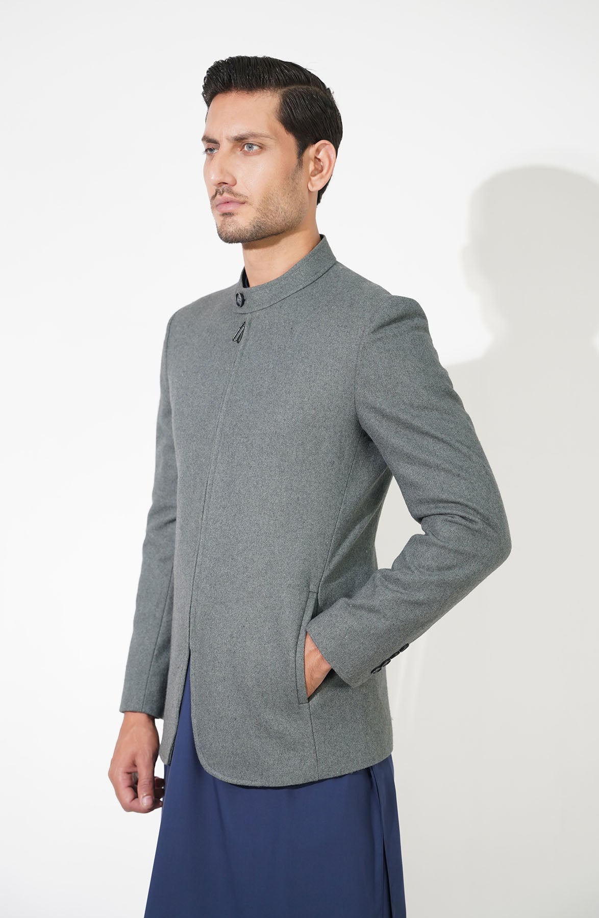 Zip Front Prince Coat In Wool - Shop Now at Shahnameh