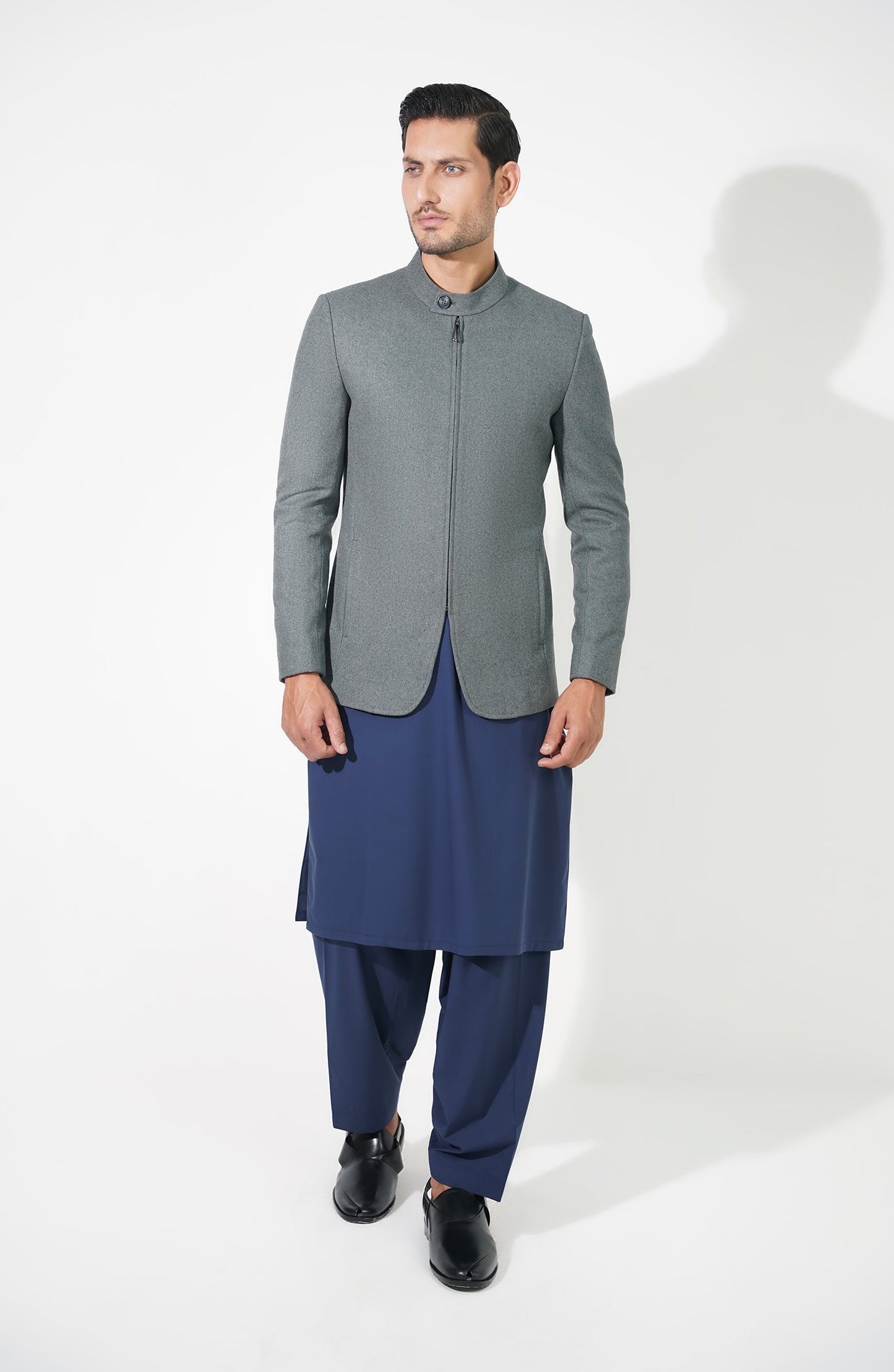 Zip Front Prince Coat In Wool - Shop Now at Shahnameh