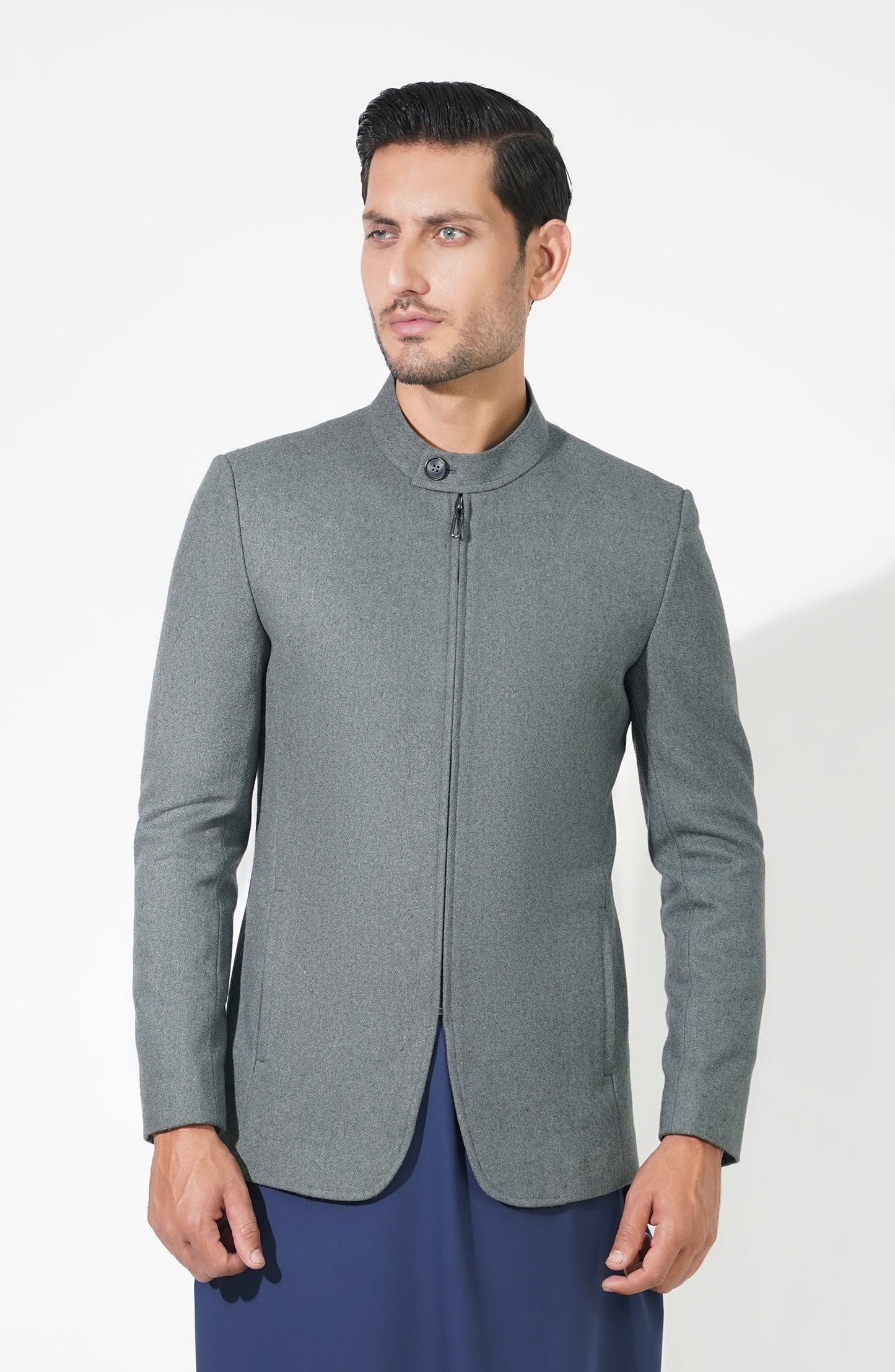 Zip Front Prince Coat In Wool - Shop Now at Shahnameh