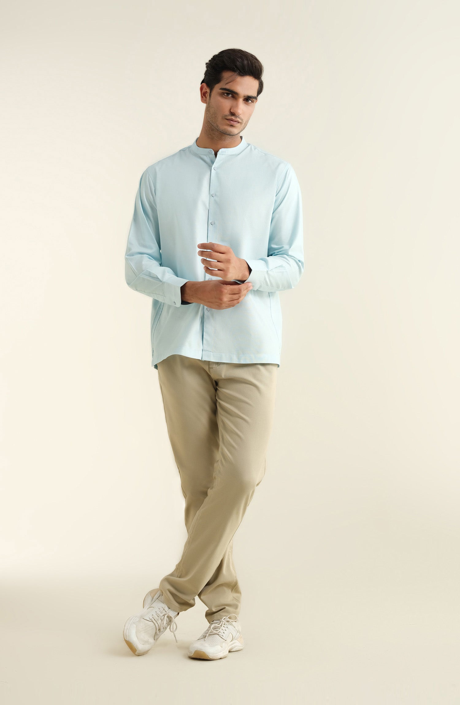 Men's Band Collar Oxford Shirt - Shop Now at Shahnameh