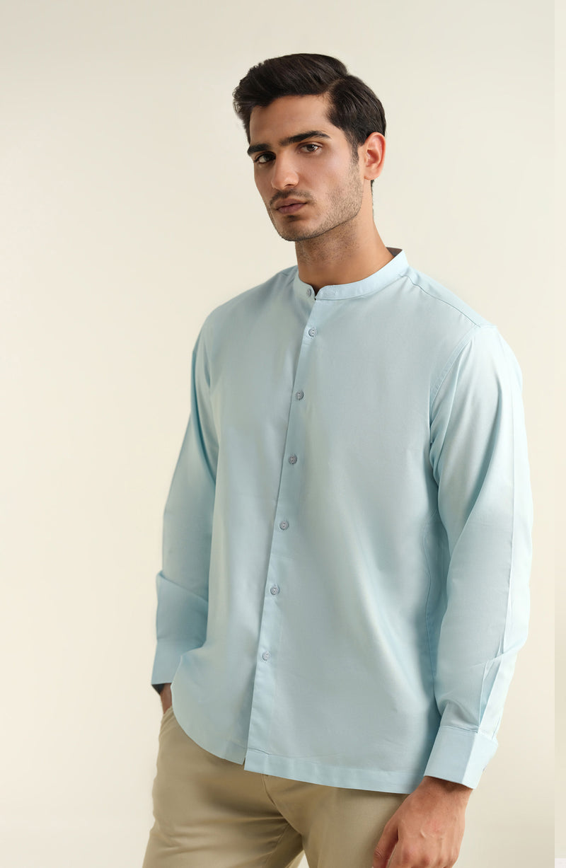 Men's Band Collar Oxford Shirt - Shop Now at Shahnameh