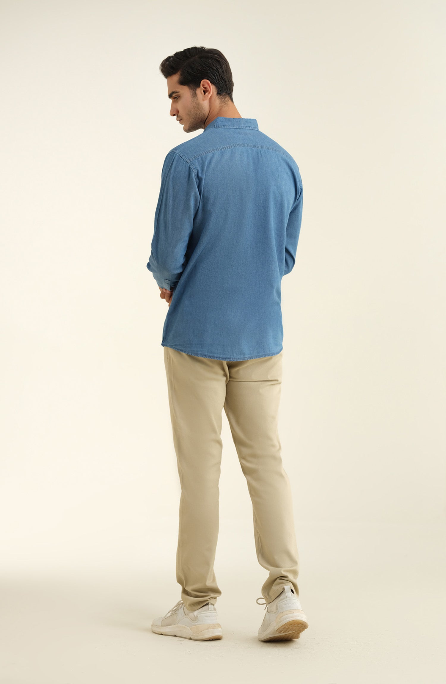 Men's Half Placket Denim Tunic - Shop Now at Shahnameh