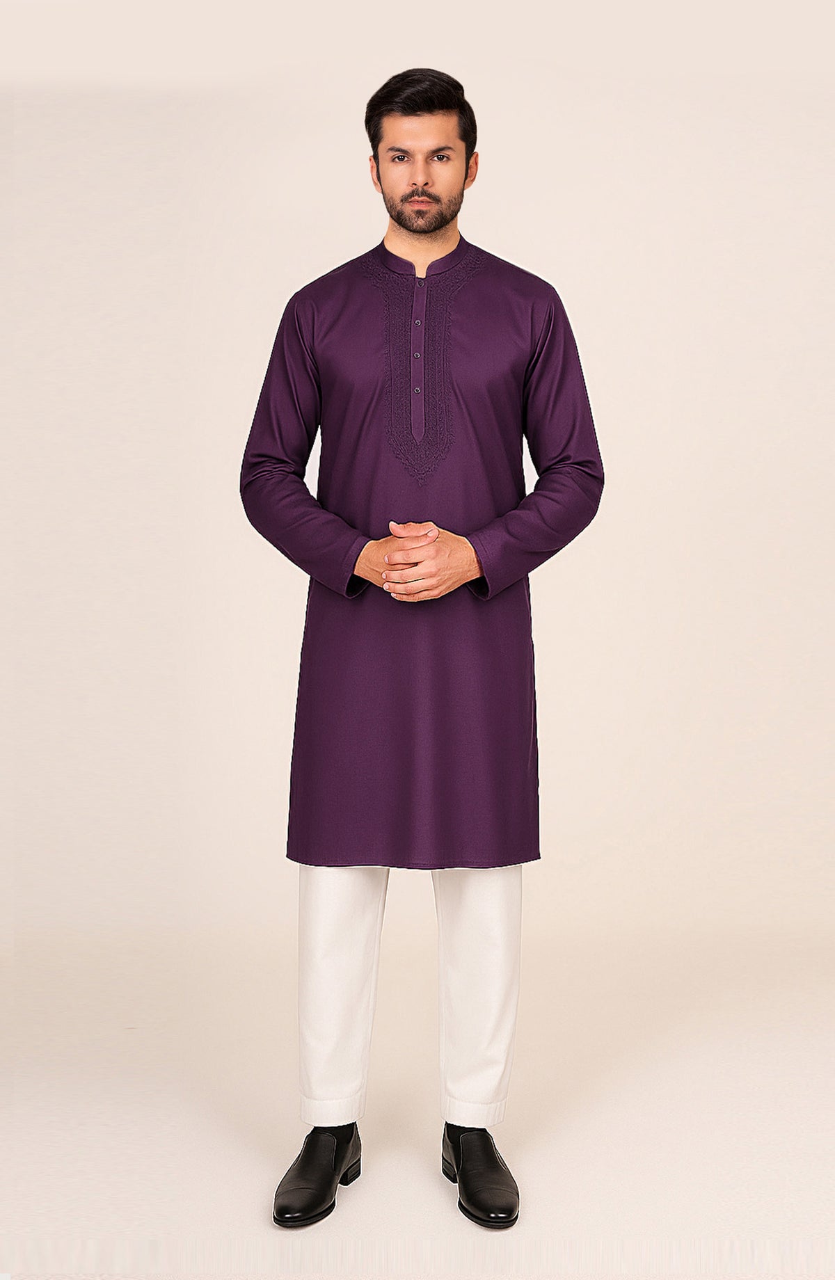 Men's Front Embroidered Kurta - SMK809225 - Shop Now at Shahnameh