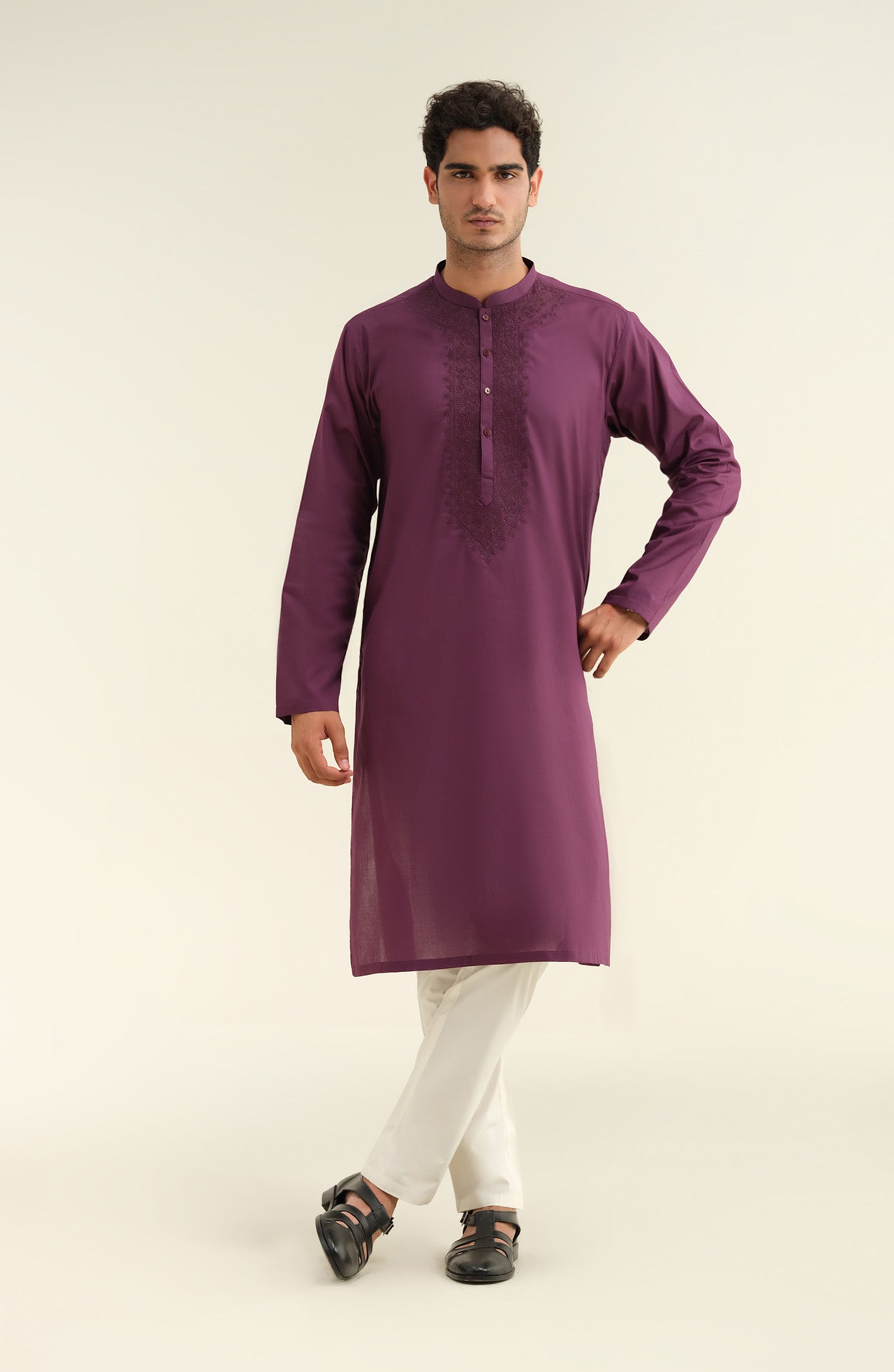 Men's Front Embroidered Kurta - Shop Now at Shahnameh