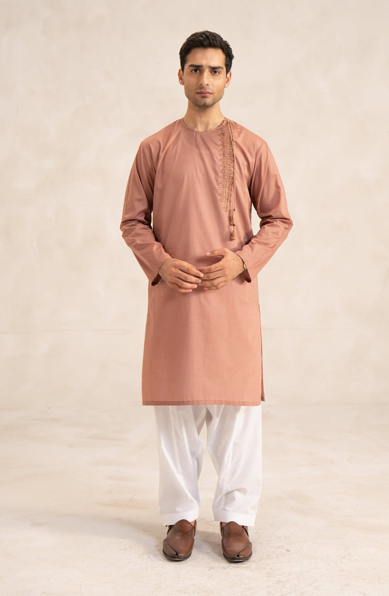 Men's Neck Binding Embroidered Kurta - Shop Now at Shahnameh