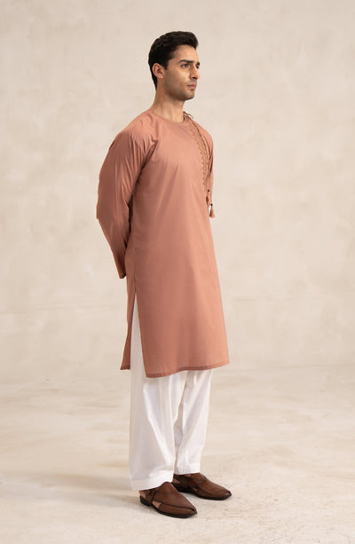 Men's Neck Binding Embroidered Kurta