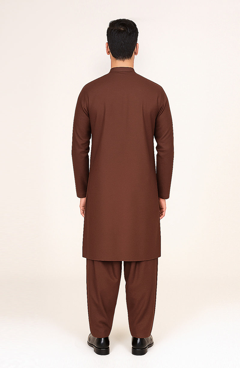 Men's Front Embroidered Band Collar Suit - SMS833225 - Shop Now at Shahnameh