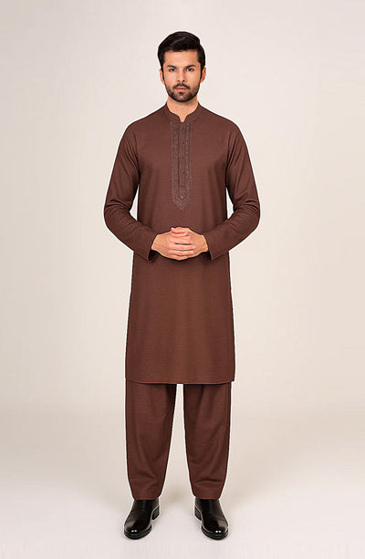 Men's Front Embroidered Band Collar Suit - SMS833225