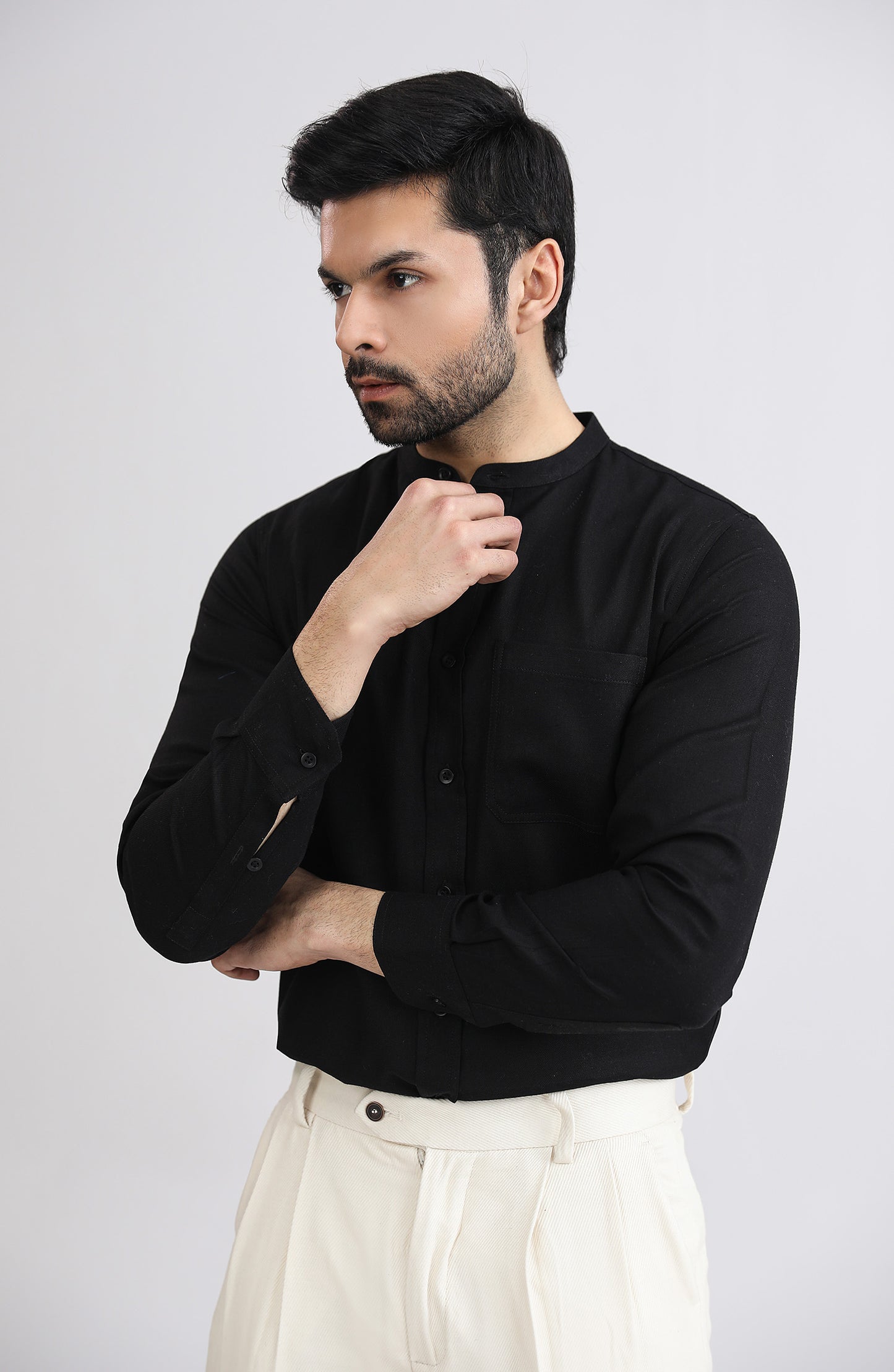 Band Collar Shirt - SMSH200A425